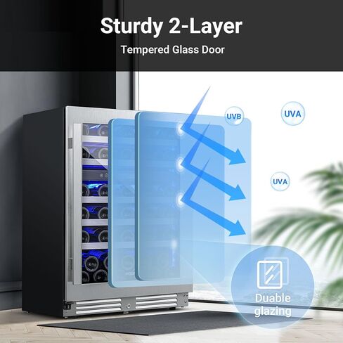 Bodega 56 Bottles Booder Booder ، 24 Int Dual Dual Wine Bridge مع باب زجاجي مزدوج الطبقة ، ثلاجة برودة النبيذ مع التحكم في درجة الحرارة الرقمية وذاكرة درجة الحرارة ، وبرودة النبيذ للمنزل. in Kuwait