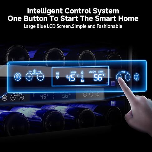 Bodega 56 Bottles Booder Booder ، 24 Int Dual Dual Wine Bridge مع باب زجاجي مزدوج الطبقة ، ثلاجة برودة النبيذ مع التحكم في درجة الحرارة الرقمية وذاكرة درجة الحرارة ، وبرودة النبيذ للمنزل. in Kuwait