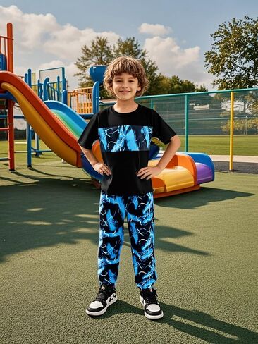 طفل طفل طفل ملابس هندسية ممنوعة ألوان الحظر أعلى الصيف سراويل طويلة 2pc مجموعة الصيف الزي in Kuwait