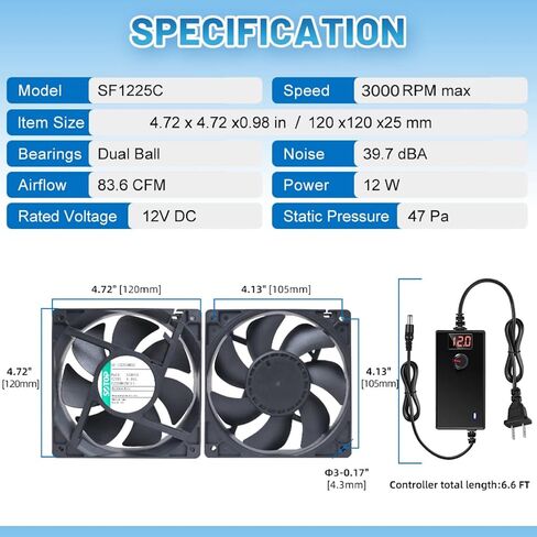 IP68 120mm Waterproof Fan with LED Voltage Display Speed Controller, 110V AC 120mm x 25mm, for DIY Cooling Ventilation Exhaust Projects in Saudi Arabia