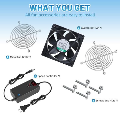 IP68 120mm Waterproof Fan with LED Voltage Display Speed Controller, 110V AC 120mm x 25mm, for DIY Cooling Ventilation Exhaust Projects in Saudi Arabia