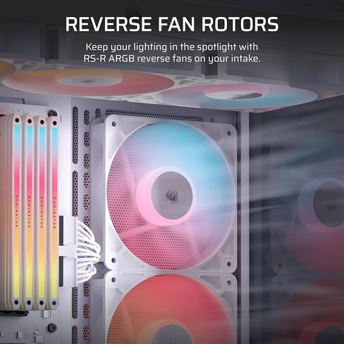 Corsair RS120-R Argb 120mm PWM Argb Reverse Compans-Resever Rotor ، +5V Argb Connections ، ثمانية LEDs RGB ، وضغط ثابت عالي ، وسلسلة ديزي ، وحمل القبة المغناطيسية ، ووضع صفر RPM-حزمة ثلاثية-أبيض in Saudi Arabia