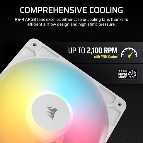 Corsair RS120-R Argb 120mm PWM Argb Reverse Compans-Resever Rotor ، +5V Argb Connections ، ثمانية LEDs RGB ، وضغط ثابت عالي ، وسلسلة ديزي ، وحمل القبة المغناطيسية ، ووضع صفر RPM-حزمة ثلاثية-أبيض in Saudi Arabia