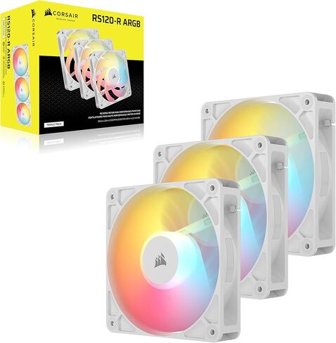 Corsair RS120-R Argb 120mm PWM Argb Reverse Compans-Resever Rotor ، +5V Argb Connections ، ثمانية LEDs RGB ، وضغط ثابت عالي ، وسلسلة ديزي ، وحمل القبة المغناطيسية ، ووضع صفر RPM-حزمة ثلاثية-أبيض in Saudi Arabia