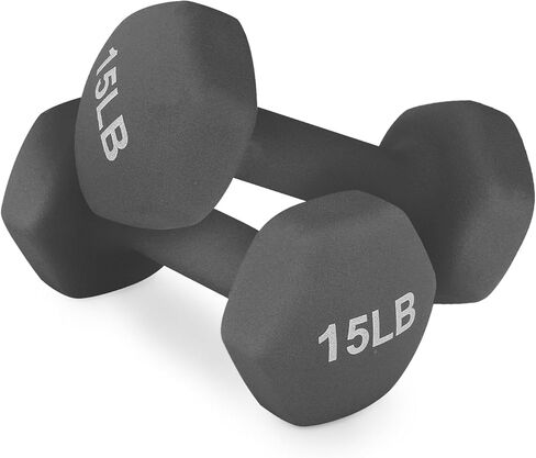 مجموعة الأوزان اليدوية المغلفة بالنيوبرين-8 رطل ، 10 رطل ، 12 رطل ، 15 رطل لتدريب القوة ، التدريبات المنزلية واللياقة الكاملة ، شكل سداسية ومسبحة غير قابلة للانزلاق in Kuwait