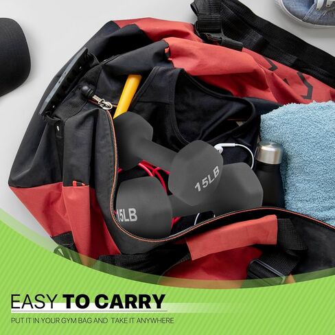 مجموعة الأوزان اليدوية المغلفة بالنيوبرين-8 رطل ، 10 رطل ، 12 رطل ، 15 رطل لتدريب القوة ، التدريبات المنزلية واللياقة الكاملة ، شكل سداسية ومسبحة غير قابلة للانزلاق in Kuwait