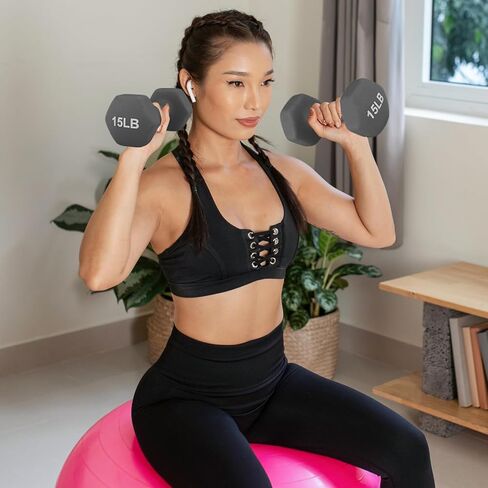 مجموعة الأوزان اليدوية المغلفة بالنيوبرين-8 رطل ، 10 رطل ، 12 رطل ، 15 رطل لتدريب القوة ، التدريبات المنزلية واللياقة الكاملة ، شكل سداسية ومسبحة غير قابلة للانزلاق in Kuwait