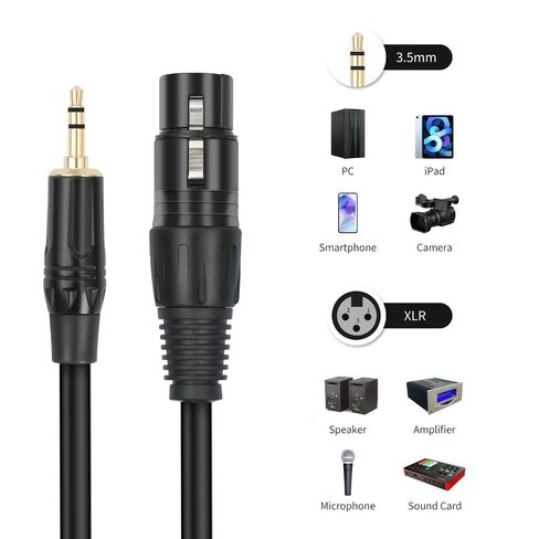 EMSTAR (6 قدم) 1/8 بوصة 3.5 مم إلى كابل XLR ، أنثى XLR متوازنة إلى MANE MALE MALE MALE MALE MANE ، 3Pin in Saudi Arabia