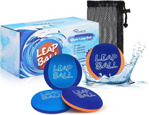 Ryaco Leap Ball Water Skipping Ball Pool Balls - 4 Pack Bouncing Beach Ball for All Ages - Extreme Water Bathing Fun with Your Friends & Family at The Beach, Lake, Pool (Blue/Light Blue+/Orange/Blue) in Kuwait