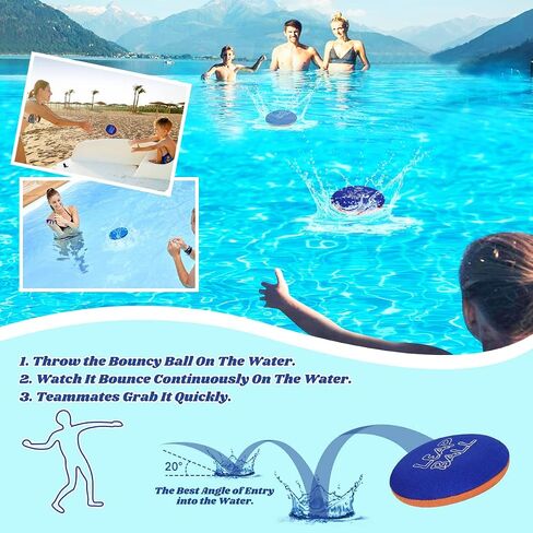 Ryaco Leap Ball Water Skipping Ball Pool Balls - 4 Pack Bouncing Beach Ball for All Ages - Extreme Water Bathing Fun with Your Friends & Family at The Beach, Lake, Pool (Blue/Light Blue+/Orange/Blue) in Kuwait