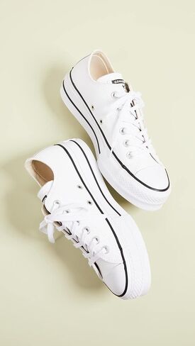 Converse Women's Chuck All Star Lift Clean Ox Sneakers, White/Black, 5.5 Medium US in Kuwait