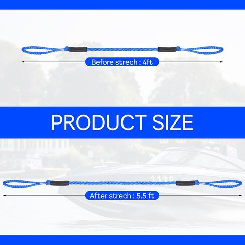 4 ft Bungee Dock Lines for Boats - 2 PCS Boat Bungee Dock Lines, Marine Mooring Rope Accessory, Ideal Boating Gift, Perfect for Kayak, Jet Ski, Pontoon, Canoe, Power Boat, Wave Runner, Dinghy (Blue) in Saudi Arabia