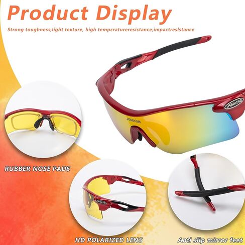 Polarized Sports Sunglasses with 5 Interchangeable Lenses for Men & Women, UV400 Protection Sports glasses Glasses for Cycling, Running, Golf, Baseball, Driving – Lightweight & Anti-Glare (Red) in Saudi Arabia