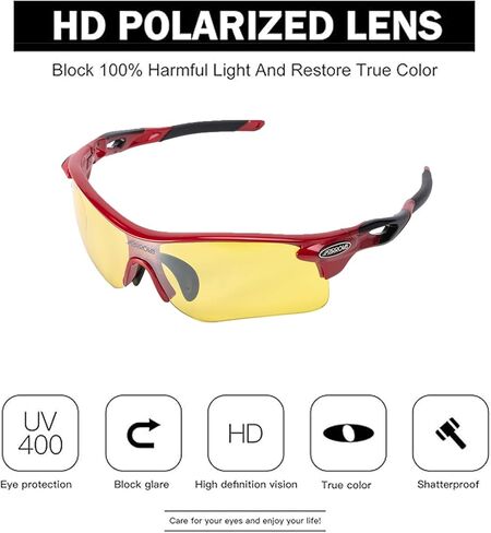 Polarized Sports Sunglasses with 5 Interchangeable Lenses for Men & Women, UV400 Protection Sports glasses Glasses for Cycling, Running, Golf, Baseball, Driving – Lightweight & Anti-Glare (Red) in Saudi Arabia