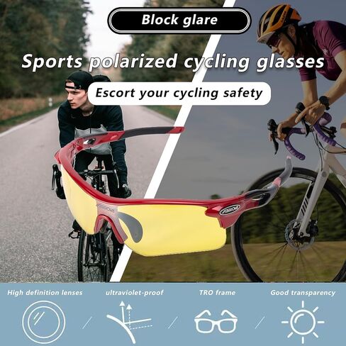 Polarized Sports Sunglasses with 5 Interchangeable Lenses for Men & Women, UV400 Protection Sports glasses Glasses for Cycling, Running, Golf, Baseball, Driving – Lightweight & Anti-Glare (Red) in Saudi Arabia