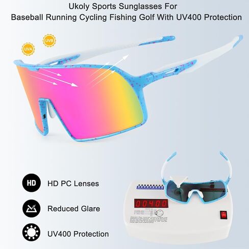 Ukoly Cycling Glasses Running Baseball Fishing Golf Sunglasses For Men Women,Sports Sunglasses HD Lens UV400coating 650 in Kuwait