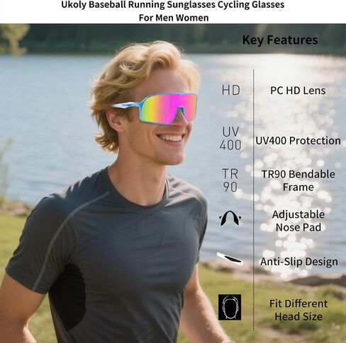 Ukoly Cycling Glasses Running Baseball Fishing Golf Sunglasses For Men Women,Sports Sunglasses HD Lens UV400coating 650 in Kuwait