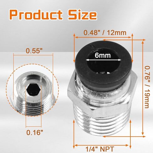 10 Pcs Push to Connect Fittings 6mm Tube OD x 1/4 Inch NPT Thread, Male Straight Pneumatic Air Hose Quick Connect Fittings in Saudi Arabia