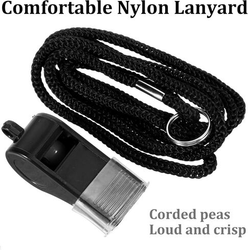 Black Sports Whistle with Lanyard, Plastic Sports Whistles Coach Whistle Loud Crisp Sound Whistles with PVC Mouth Grip for Coaches, Referees, Officials and Emergency Survival, 4 Packs in Saudi Arabia