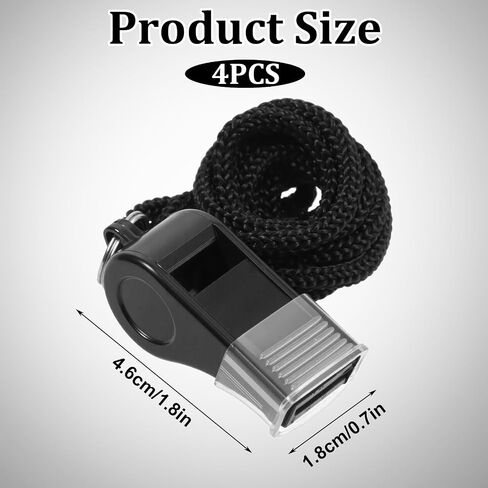 Black Sports Whistle with Lanyard, Plastic Sports Whistles Coach Whistle Loud Crisp Sound Whistles with PVC Mouth Grip for Coaches, Referees, Officials and Emergency Survival, 4 Packs in Saudi Arabia