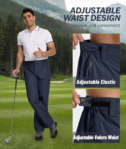 Mens Golf Hiking Rain Pants Lightweight Waterproof Breathable Mesh Lining Windproof Outdoor Pants with 3 Zipper Pockets in Saudi Arabia