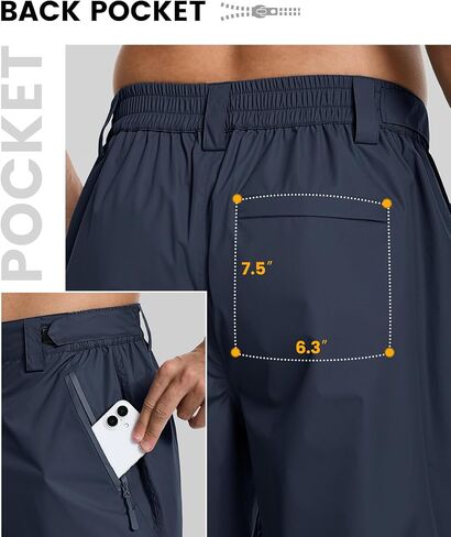 Mens Golf Hiking Rain Pants Lightweight Waterproof Breathable Mesh Lining Windproof Outdoor Pants with 3 Zipper Pockets in Saudi Arabia