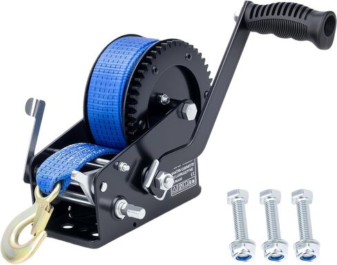 3500LBS Heavy Duty Boat Trailer Winch with 32FT Strap, 2-Way Ratchet, 4:1/8:1 Gear Trailer Winch, Portable Hand Crank for Boat, Truck, Trailer, RV, ATV, Jet Ski in Kuwait