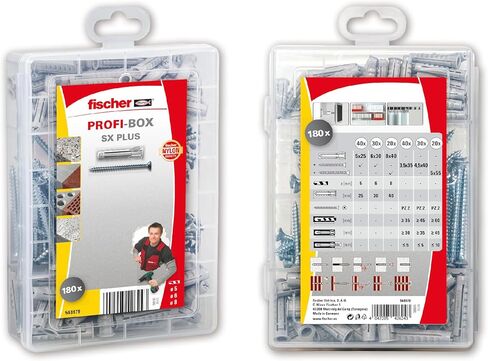 Fischer Profibox 568679 - علبة مع سدادات الجدار لاستخدامات مختلفة ، SX Plus 5/6/8 لتثبيت المصابيح ، الصور ، مكيفات الهواء ، 180 قطعة ، بما في ذلك البراغي in Saudi Arabia
