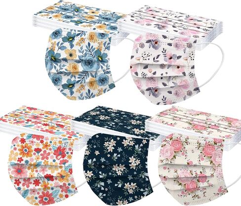 Boffo 50 Pack Spring Flowers Face_masks مع 3 طبقة مرشح للوجه مع إيرلوب مرن ، قابل للتنفس مع طباعة الأزهار للبالغين (50pcs يمكن التخلص منها ، الأزهار رقم 14) in Saudi Arabia