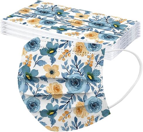 Boffo 50 Pack Spring Flowers Face_masks مع 3 طبقة مرشح للوجه مع إيرلوب مرن ، قابل للتنفس مع طباعة الأزهار للبالغين (50pcs يمكن التخلص منها ، الأزهار رقم 14) in Saudi Arabia