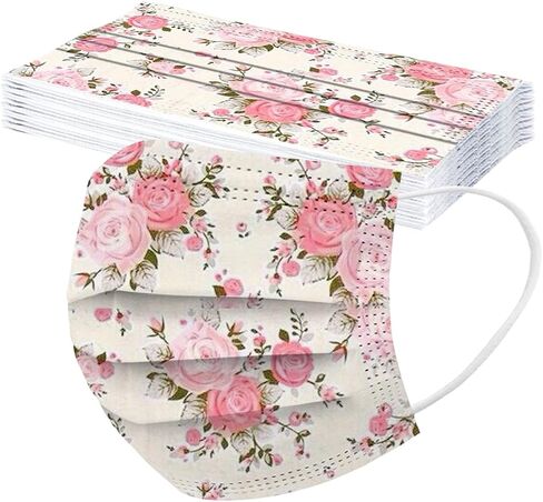 Boffo 50 Pack Spring Flowers Face_masks مع 3 طبقة مرشح للوجه مع إيرلوب مرن ، قابل للتنفس مع طباعة الأزهار للبالغين (50pcs يمكن التخلص منها ، الأزهار رقم 14) in Saudi Arabia