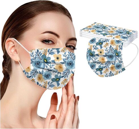 Boffo 50 Pack Spring Flowers Face_masks مع 3 طبقة مرشح للوجه مع إيرلوب مرن ، قابل للتنفس مع طباعة الأزهار للبالغين (50pcs يمكن التخلص منها ، الأزهار رقم 14) in Saudi Arabia