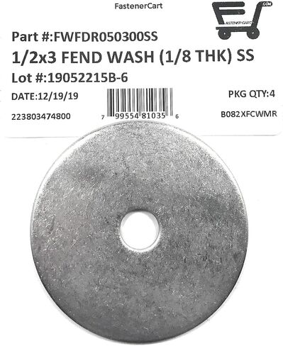 1/2 ID x 3 OD Stainless Steel Fender Washer Large OD Flat Washers Extra Thick (1/8" Thick) (4 Pieces) in Saudi Arabia