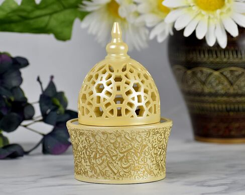 طراز خط عود مكثف على غرار الراتنج المغلقة راتنجات البخور - 8 بوصات ، صينية معدنية أسود ، موقد باخور العربي لليوغا والعلاج العطري والمنزل والمكتب والغرفة. in Kuwait