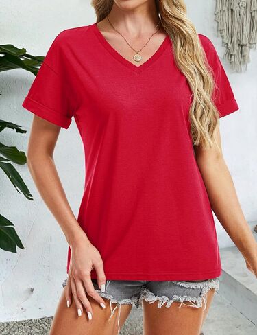 YUCOLEN Womens Short Sleeve V-Neck Shirts UPF 50+ Beach Vacation Casual Summer Loose Fit Tops 2025 in Saudi Arabia