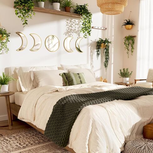 Stylish Moon Phase Wall Mirrors Set – 5-Piece Decorative Acrylic Bohemian Mirrors for Home Decor, Living Room & Bedroom Room(RAW) in Saudi Arabia