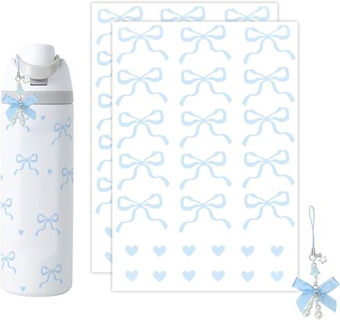 Bows Stickers for Custom Owala Accessories, Heart Decals Transfer Stickers for Water Bottles, Bows Pearl Charms for Owala (Light Blue) in Saudi Arabia