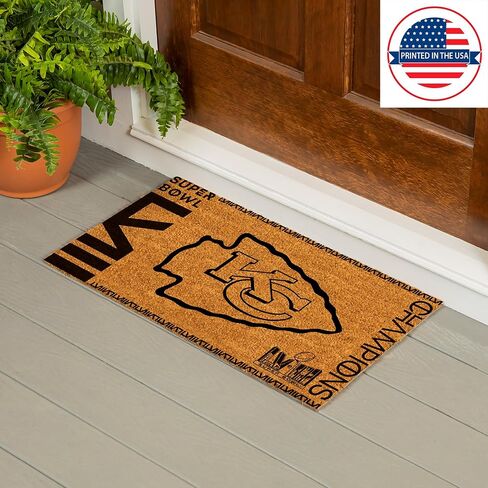 Team Sports America NFL Kansas City Chiefs Superbowl 58 Championship Natural Coir Promat | 28 × 16 بوصة | غير الانزلاق | الباب الأمامي ترحيب الحصير | ديكور المنزل الداخلي في الهواء الطلق in Kuwait