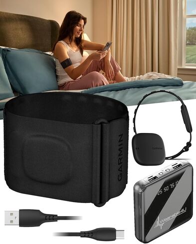 Garmin Index Sleep Monitor (S/M) - نطاق نوم ذكي مع مقاييس متطورة للتتبع والاسترداد ، HRV ، درجة حرارة الجلد وتتبع صحة المرأة ، Garmin Connect Connectible + Wearable4U PowerBank in Saudi Arabia