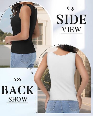 Neer 3 Pack Women's Tank Top with Built in Bra Scoop Neck Workout Yoga Cotton Camisole Shelf Bra Wide Strap Basic Undershirt(Black, White, Haze Blue,Small) in Saudi Arabia