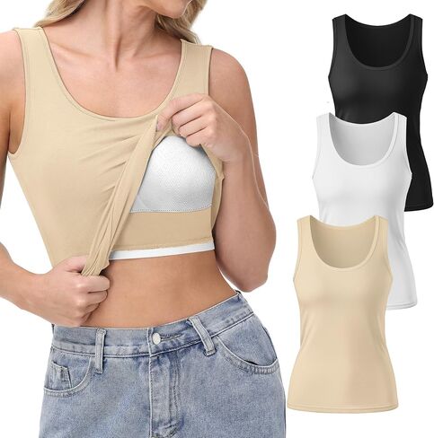 Neer 3 Pack Women's Tank Top with Built in Bra Scoop Neck Workout Yoga Cotton Camisole Shelf Bra Wide Strap Basic Undershirt(Black, White, Haze Blue,Small) in Saudi Arabia