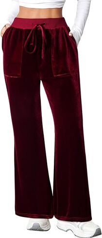 Aleumdr Womens High Waisted Sweatpants Wide Leg Velour Pants with Pockets Drawstring Waist Flare Leg Lounge Pants in Saudi Arabia