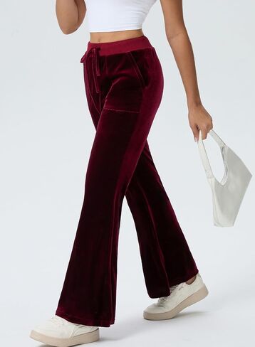 Aleumdr Womens High Waisted Sweatpants Wide Leg Velour Pants with Pockets Drawstring Waist Flare Leg Lounge Pants in Saudi Arabia