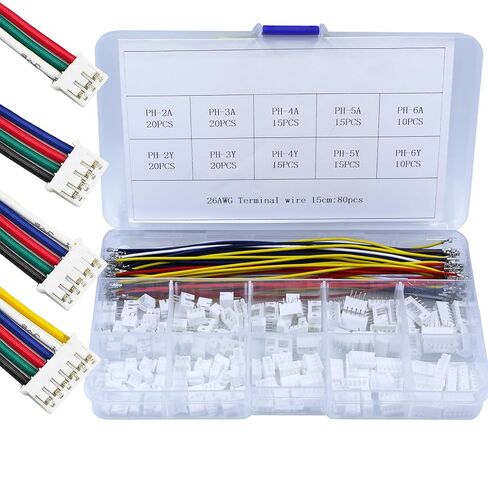 240pcs ph2.0 مجموعة الكابلات مسبقًا مسبقًا 26Awg الأسلاك النحاسية مع أنابيب تقلص الحرارة ، متوافقة مع الإسكان الإناث والموصلات الذكور المستقيمة للدخول ، والاستخدام المنزلي ، والالكترونيات DIY in Kuwait