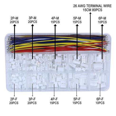 240pcs ph2.0 مجموعة الكابلات مسبقًا مسبقًا 26Awg الأسلاك النحاسية مع أنابيب تقلص الحرارة ، متوافقة مع الإسكان الإناث والموصلات الذكور المستقيمة للدخول ، والاستخدام المنزلي ، والالكترونيات DIY in Kuwait