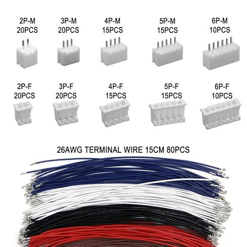 240pcs ph2.0 مجموعة الكابلات مسبقًا مسبقًا 26Awg الأسلاك النحاسية مع أنابيب تقلص الحرارة ، متوافقة مع الإسكان الإناث والموصلات الذكور المستقيمة للدخول ، والاستخدام المنزلي ، والالكترونيات DIY in Kuwait