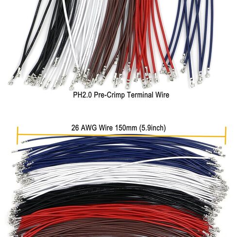 240pcs ph2.0 مجموعة الكابلات مسبقًا مسبقًا 26Awg الأسلاك النحاسية مع أنابيب تقلص الحرارة ، متوافقة مع الإسكان الإناث والموصلات الذكور المستقيمة للدخول ، والاستخدام المنزلي ، والالكترونيات DIY in Kuwait