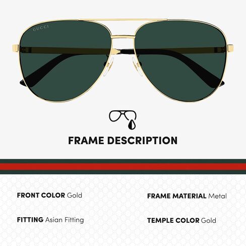 غوتشي نظارة شمسية بتصميم افياتور GG1233SA + مجموعة نظارات فاخرة من اي شايدز، رمادي داكن، 63 ملم in Saudi Arabia