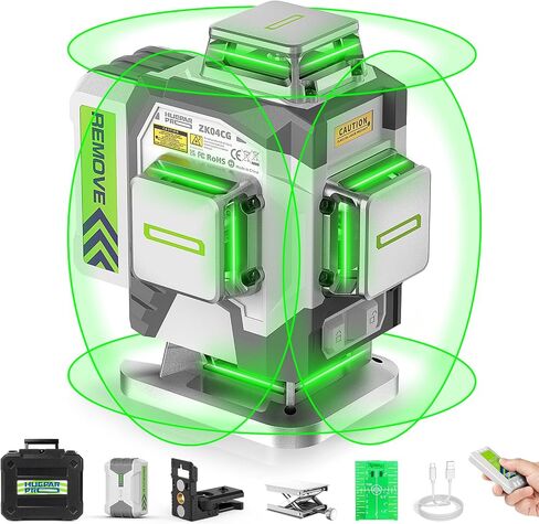 Laser Level, Huepar Pro Self Leveling 4 x 360° Green Cross Line Laser Level Tool, High Accuracy 4D Level Laser for Construction, 8000mAh Rechargeable Li-ion Battery, Remote Controller&Hard Carry Case in Saudi Arabia