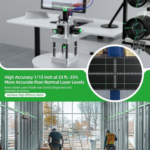 Laser Level, Huepar Pro Self Leveling 4 x 360° Green Cross Line Laser Level Tool, High Accuracy 4D Level Laser for Construction, 8000mAh Rechargeable Li-ion Battery, Remote Controller&Hard Carry Case in Saudi Arabia